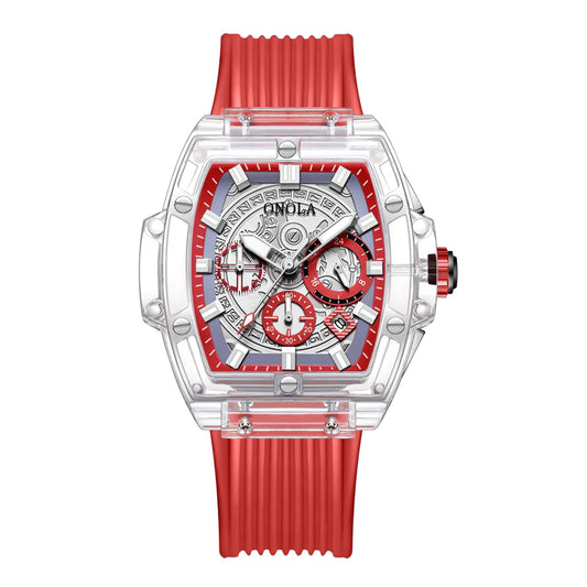 Men's watch with transparent case