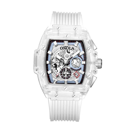 Men's watch with transparent case